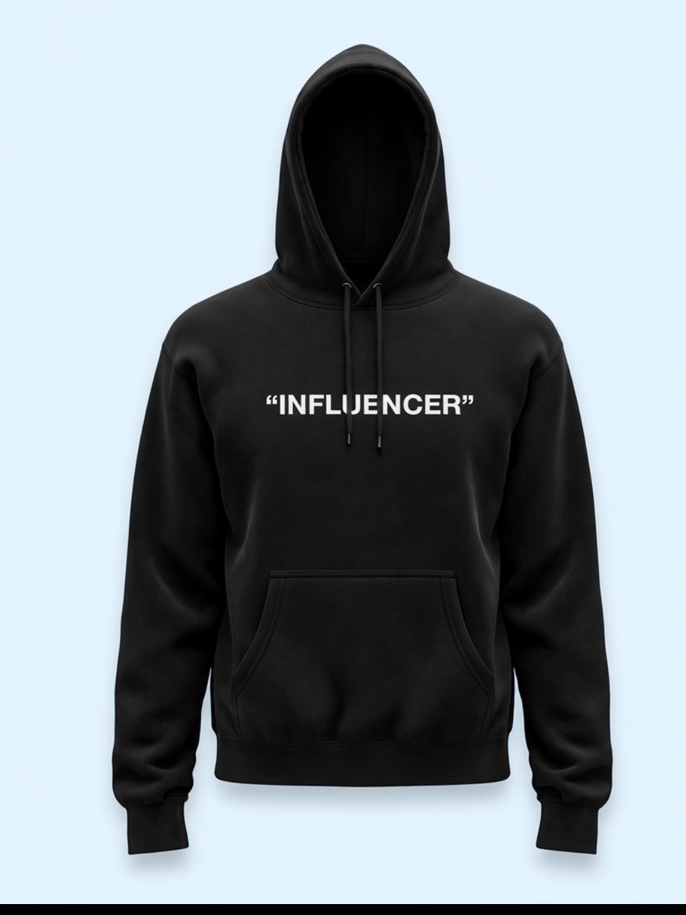 Black Graphic Pullover Hoodie with "INFLUENCER" Chest Print - Women